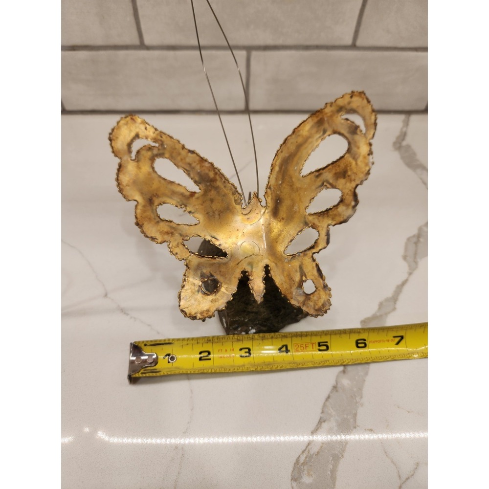 MCM Brutalist Kinetic Metal Art Sculpture Brass Butterfly on Real Rock Stone - Picture 14 of 14